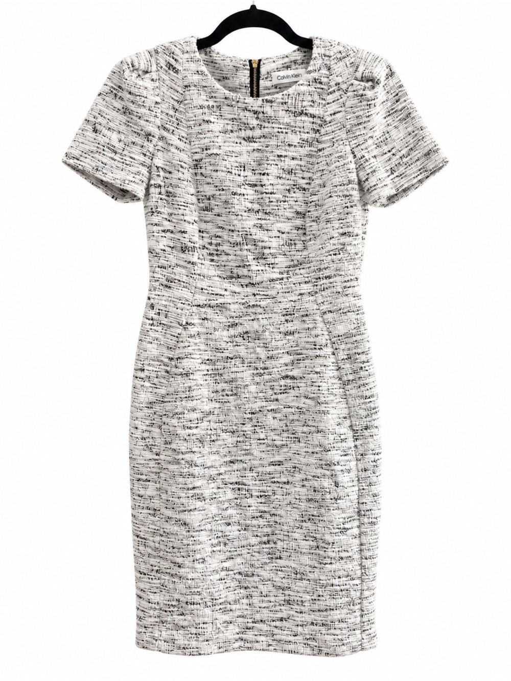 Calvin Klein Black & White Tweed Midi Sheath Dress